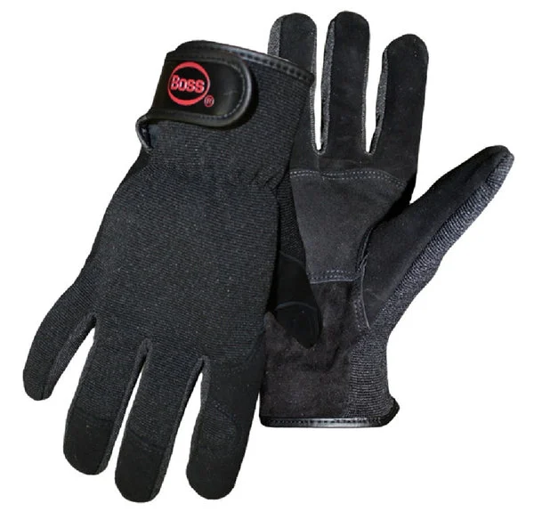 Boss 4043L Spandex Back Split Leather Gloves Large Black