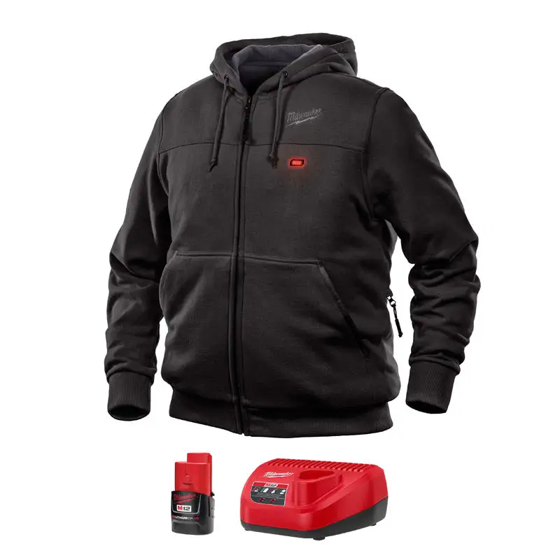 Milwaukee M12 L Long Sleeve Unisex Full-Zip Heated Hoodie Kit Black Cold Weather Work Jacket with Battery Heat