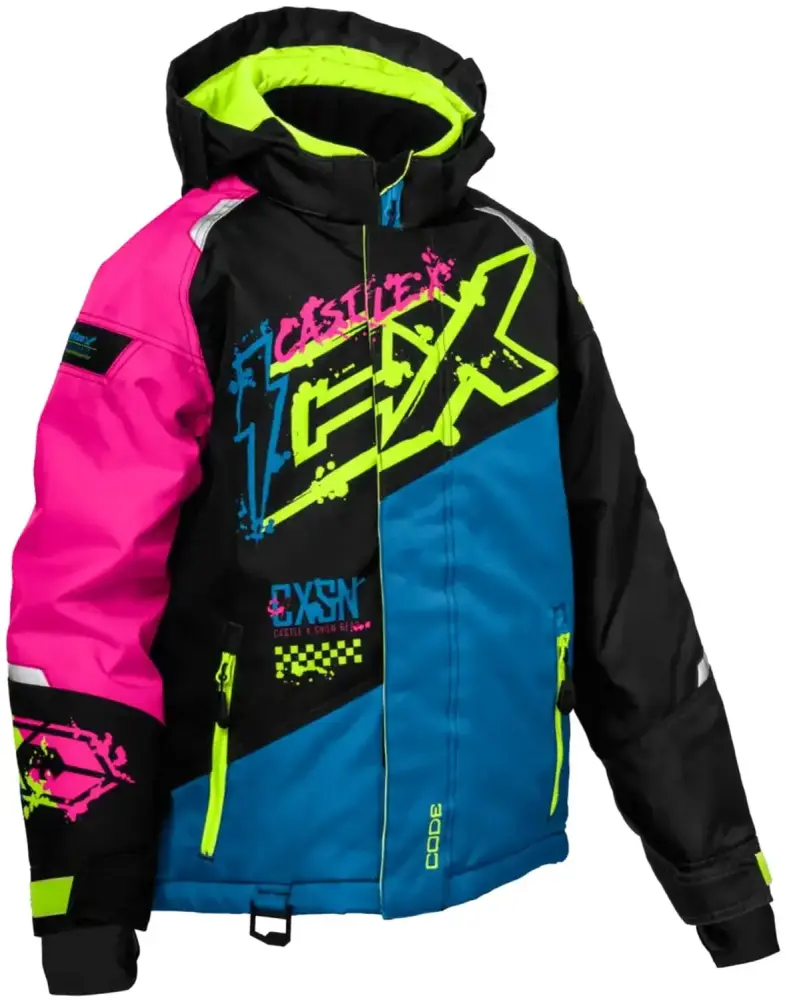 Castle X Code G5 Youth Snow Jacket Process Blue/Pink Glow/Hi-Vis XL