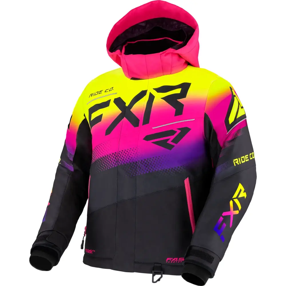 FXR Youth Boost Snowmobile Jacket Fleece Lined Pockets Thermal Black Neon Fusion - 16 220407-1095-16